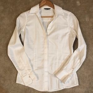 Brooks Brothers White V-Neck Button Down Blouse